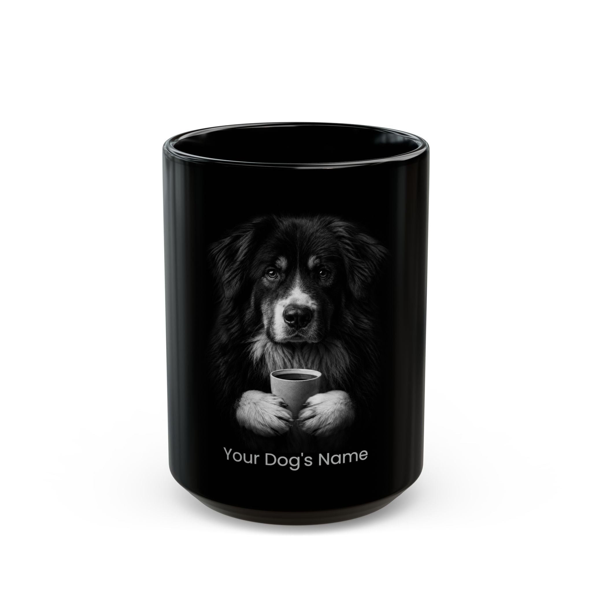 Personalized Polish Tatra Sheepdog black ceramic coffee mug with custom dog name