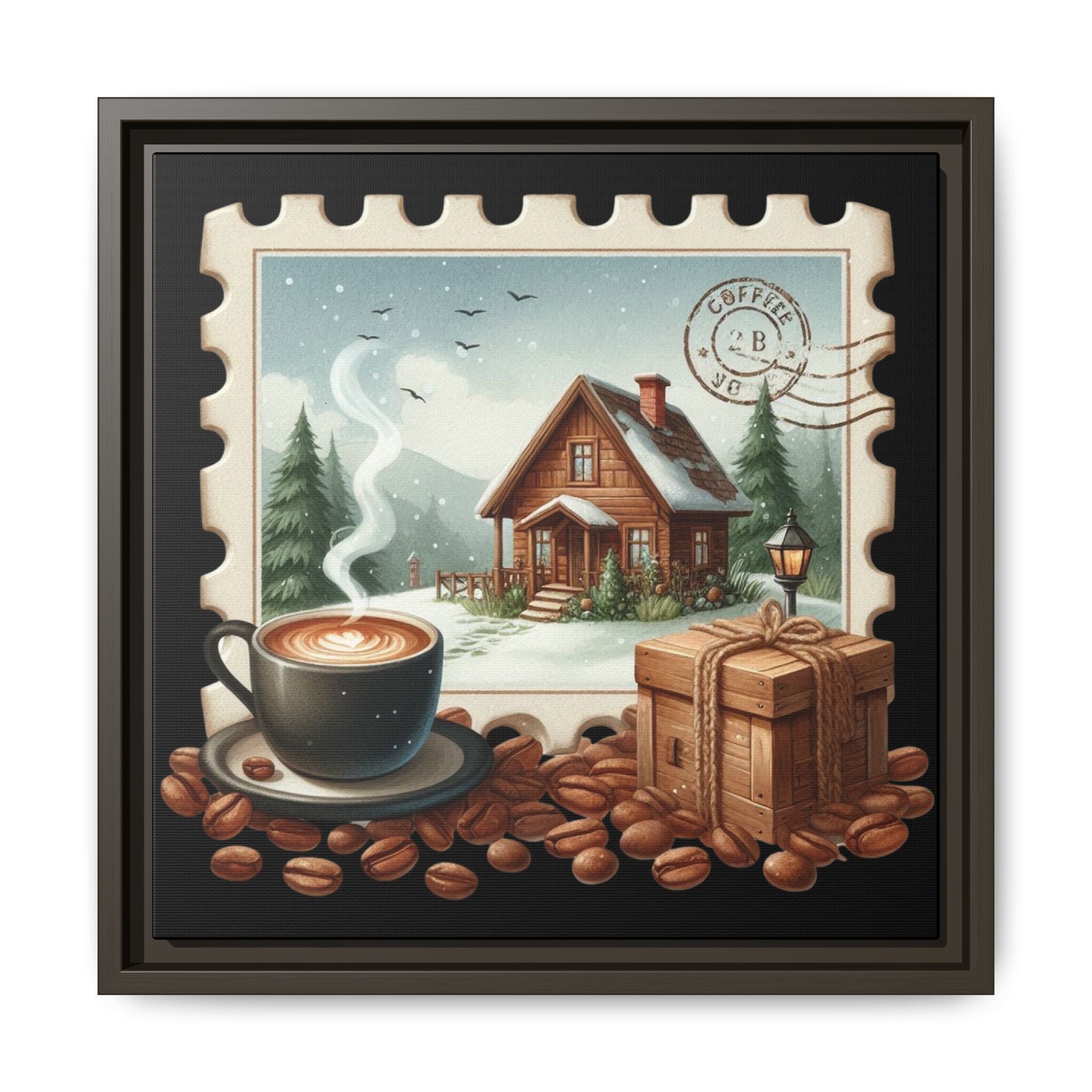 Cozy Cabin Coffee Framed Canvas Wall Art – Rustic Matte Pine Decor
