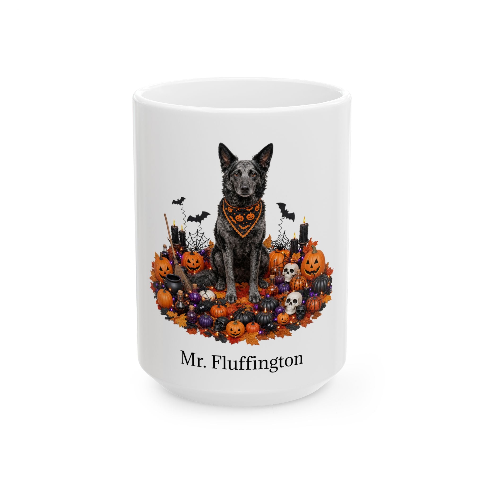 Personalized Mudi Halloween mug, alternate product view
