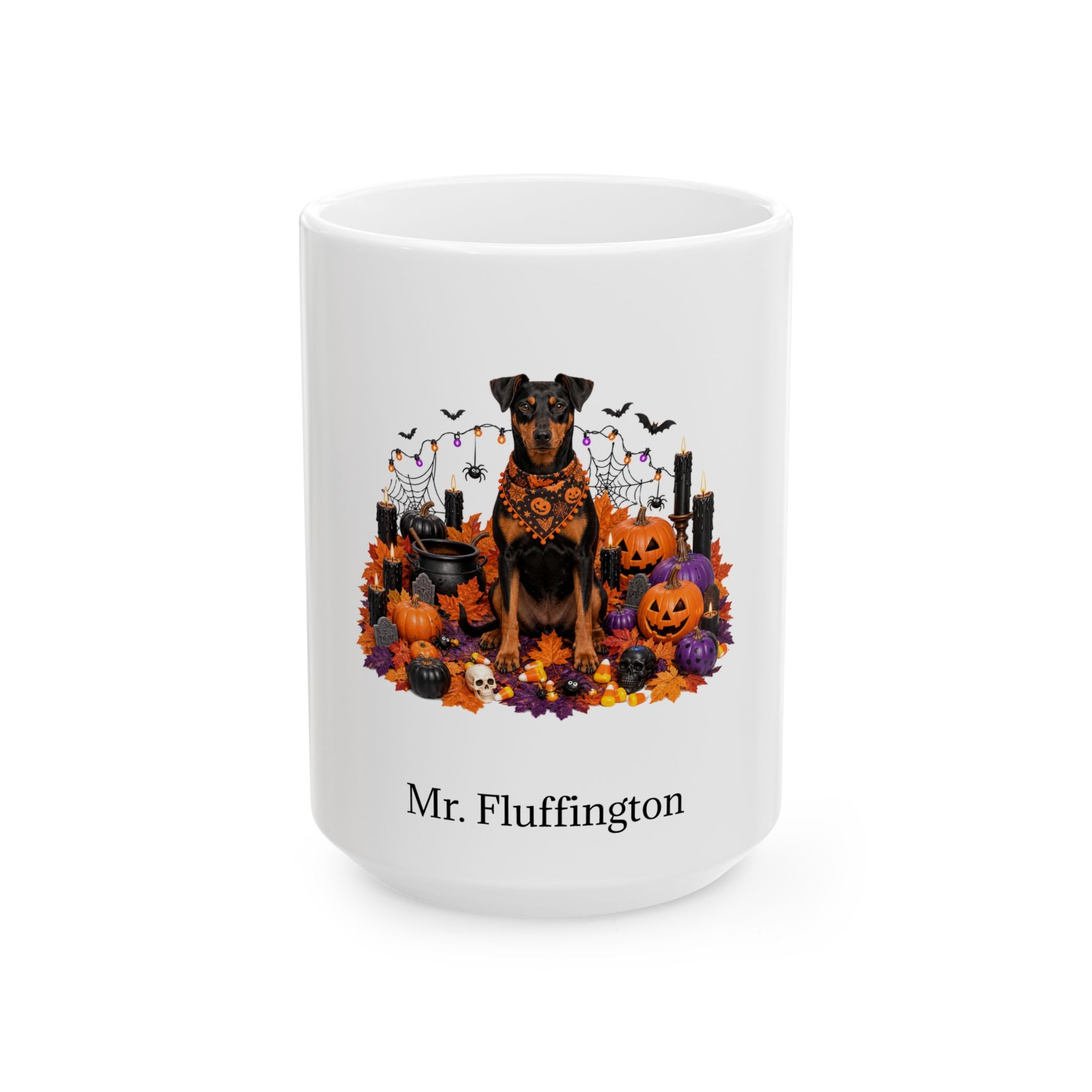 Personalized German Pinscher Dog Mug – Custom Pet Name Halloween Gift