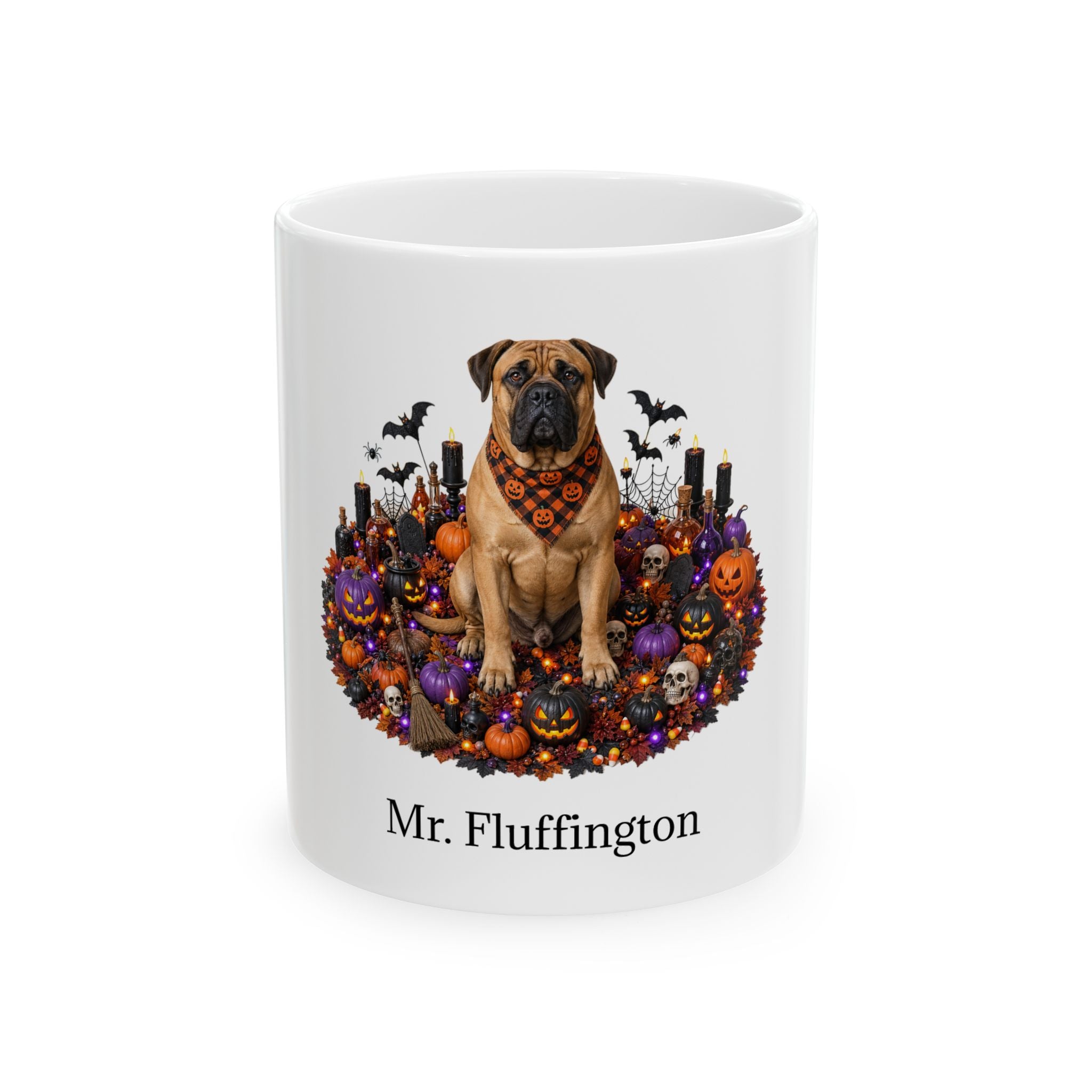 Personalized Boerboel dog ceramic coffee mug with Halloween artwork and custom name — image 2