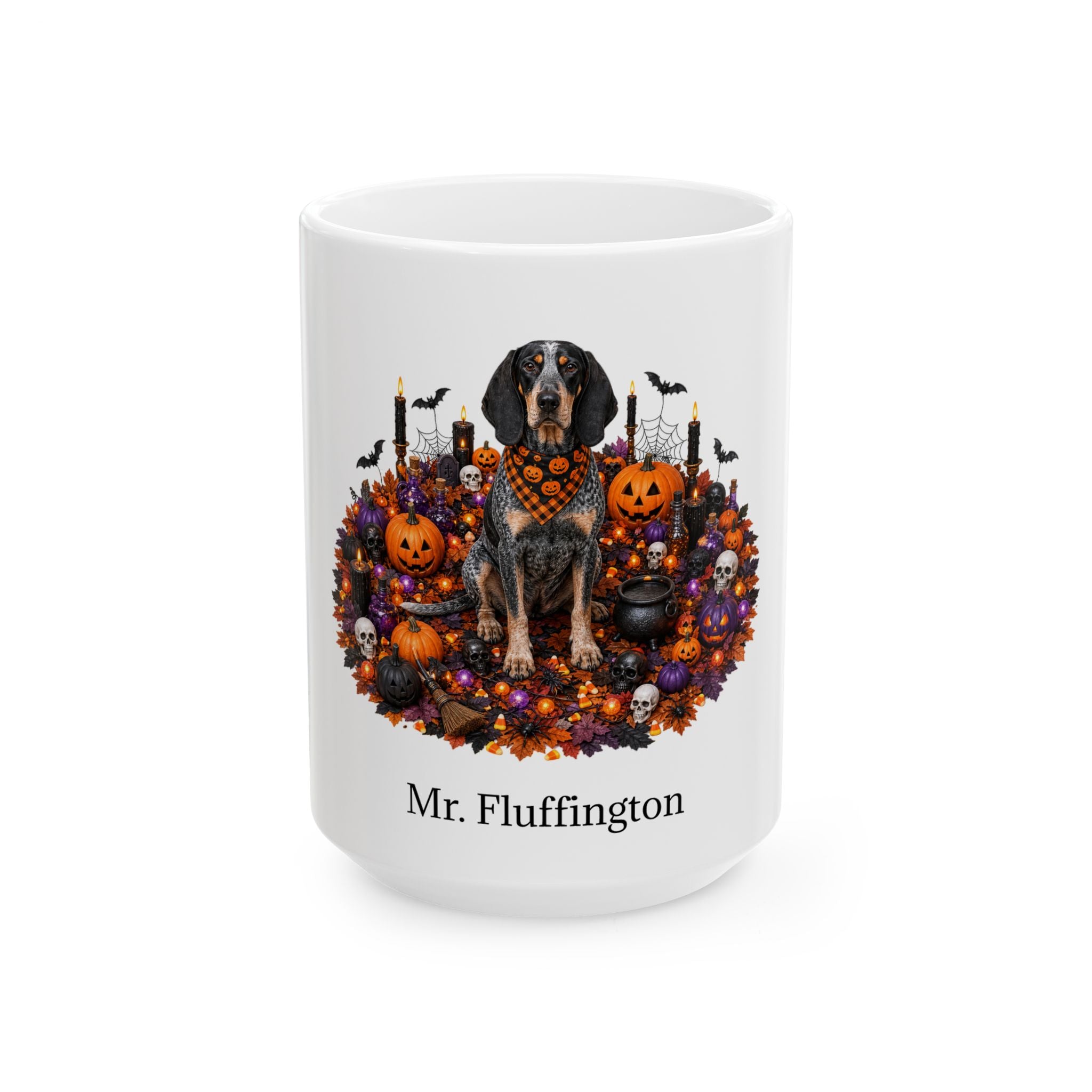 Personalized Bluetick Coonhound Dog Mug – Custom Pet Name Halloween Gift