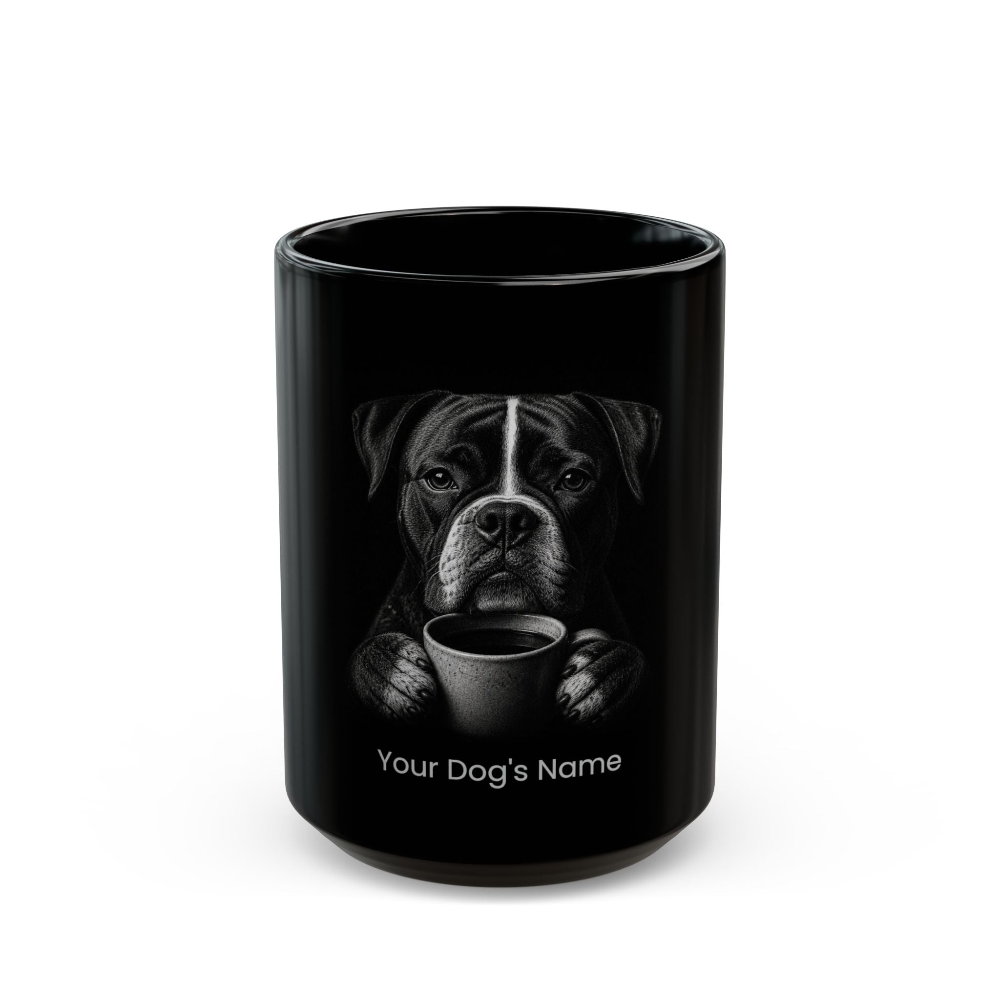 Personalized Formosan black ceramic coffee mug with custom dog name