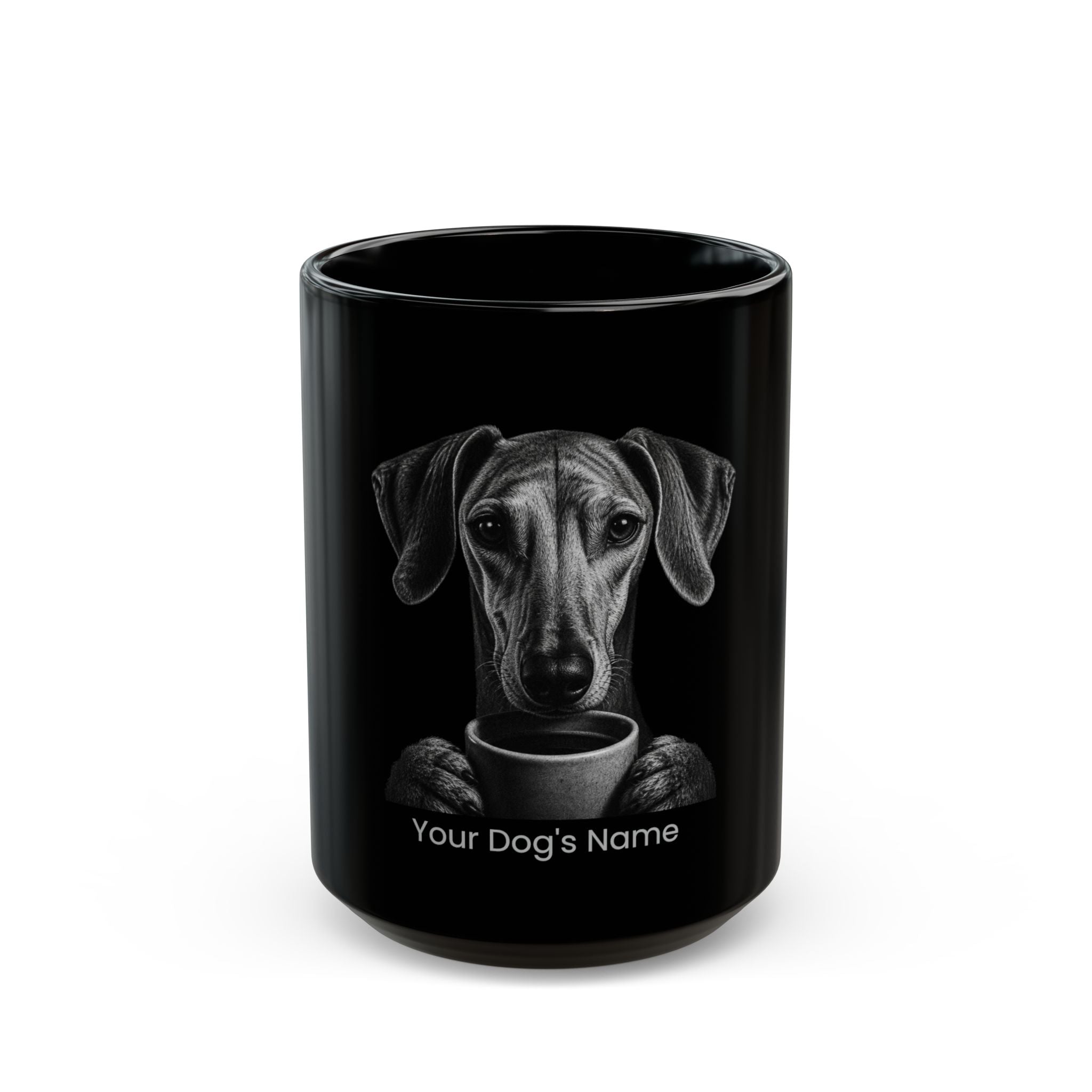 Personalized Azawakh black ceramic coffee mug with custom dog name