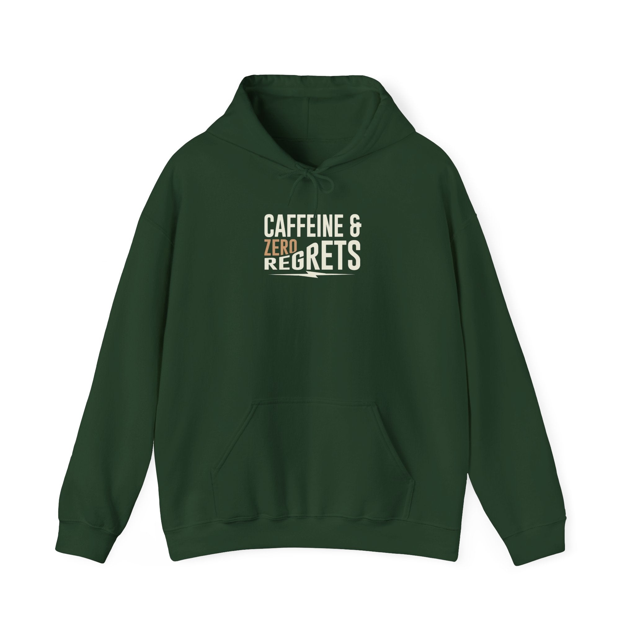 Caffeine & Zero Regrets Funny Coffee Hoodie | Unisex Gildan 18500 Pullover