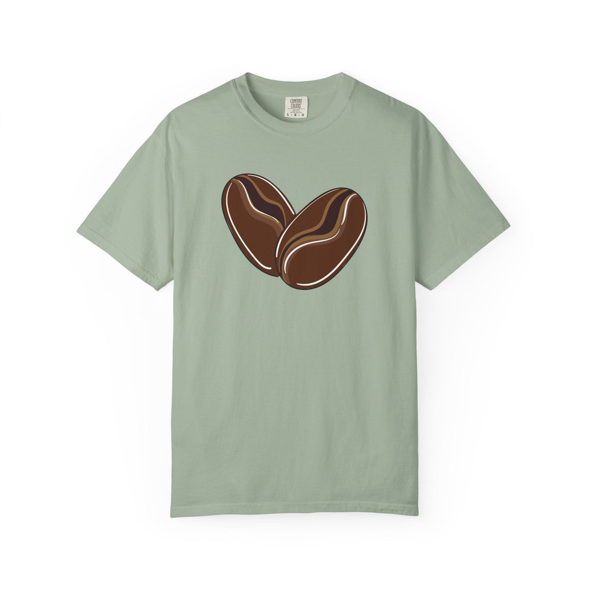 Bay Comfort Colors T-shirt with brown coffee bean heart graphic, front view