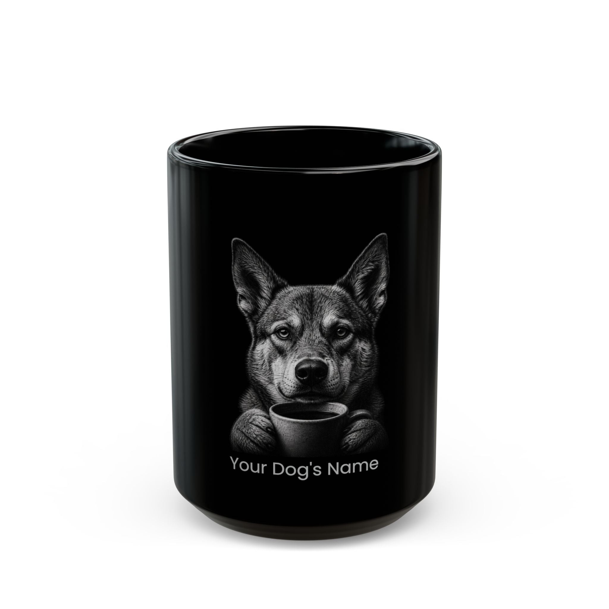 Personalized Carpathian Dingo black ceramic coffee mug with custom dog name