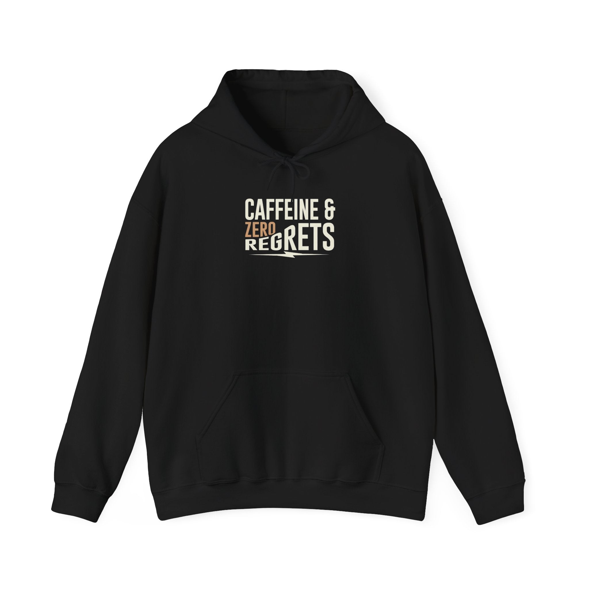Caffeine & Zero Regrets Funny Coffee Hoodie | Unisex Gildan 18500 Pullover