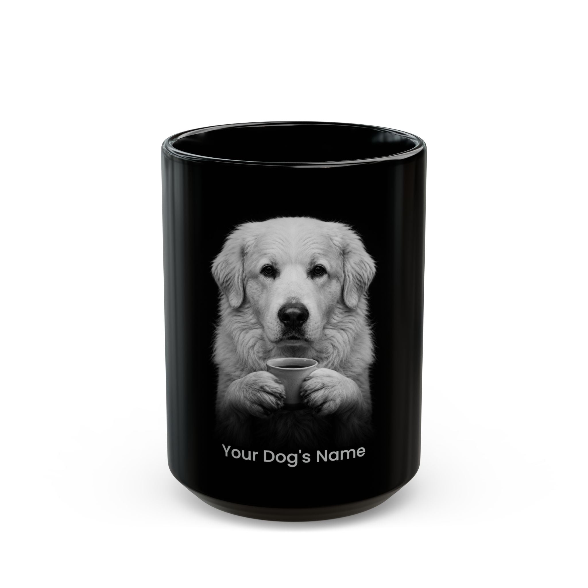 Personalized Slovak Cuvac black ceramic coffee mug with custom dog name