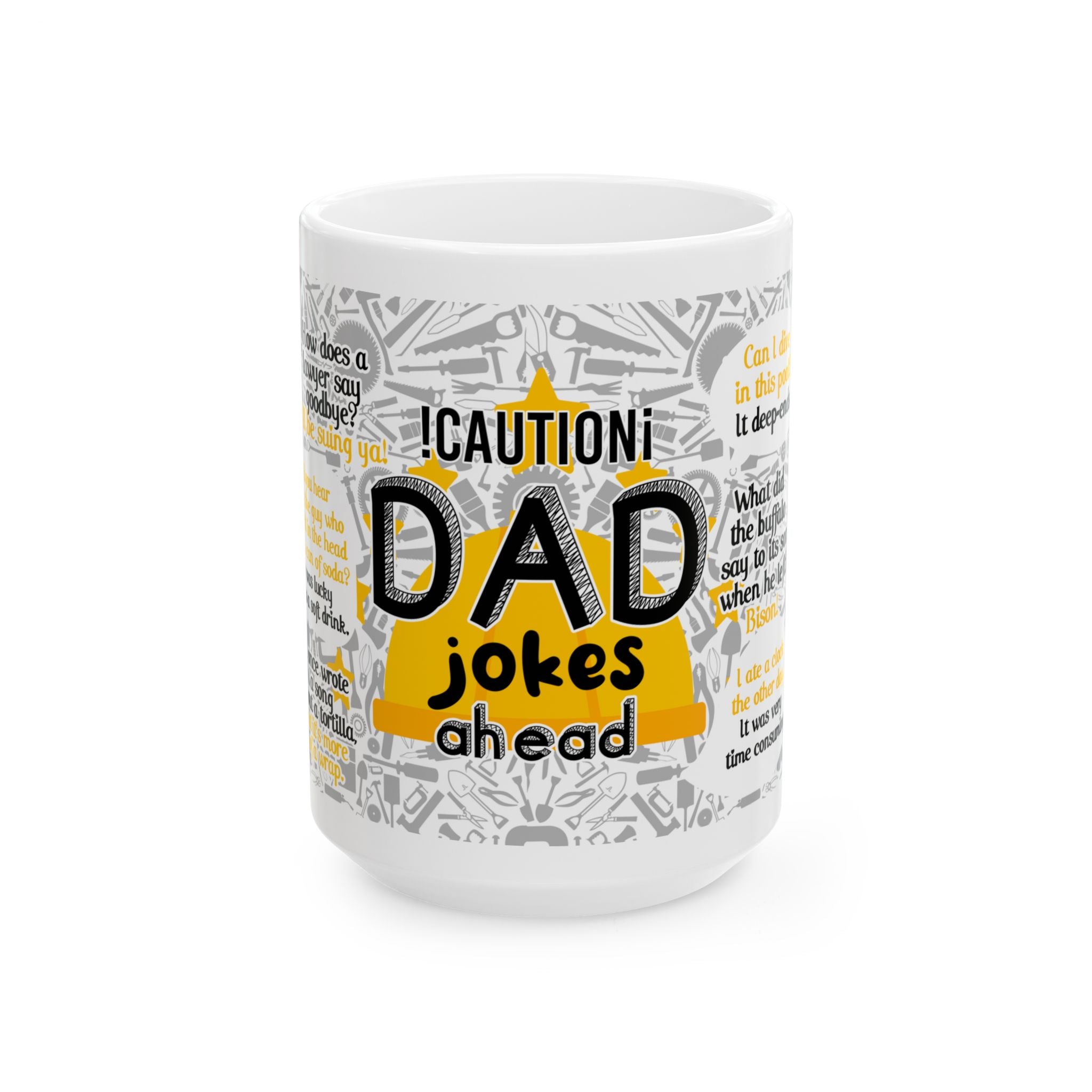 Dad Jokes Ahead Ceramic Mug | Humorous Office Coffee Cup for Men (11oz/15oz)