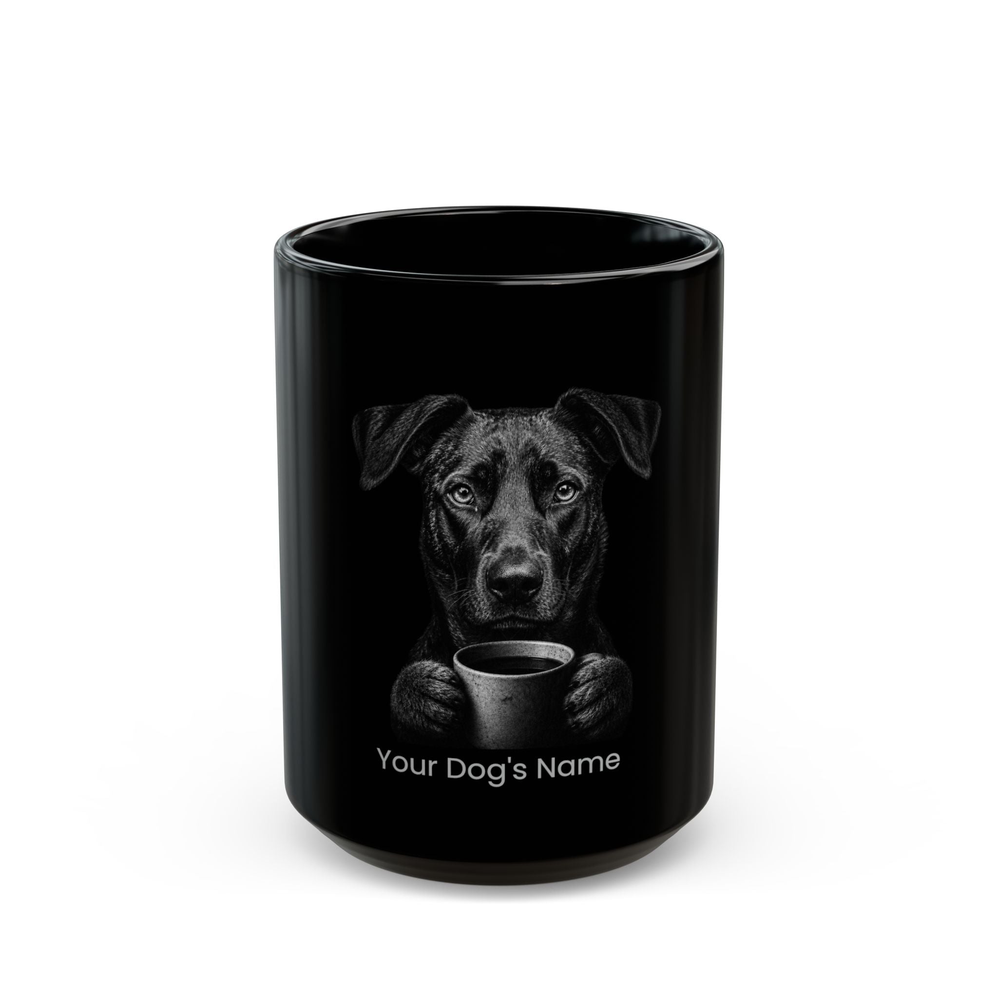 Personalized Beauceron black ceramic coffee mug with custom dog name