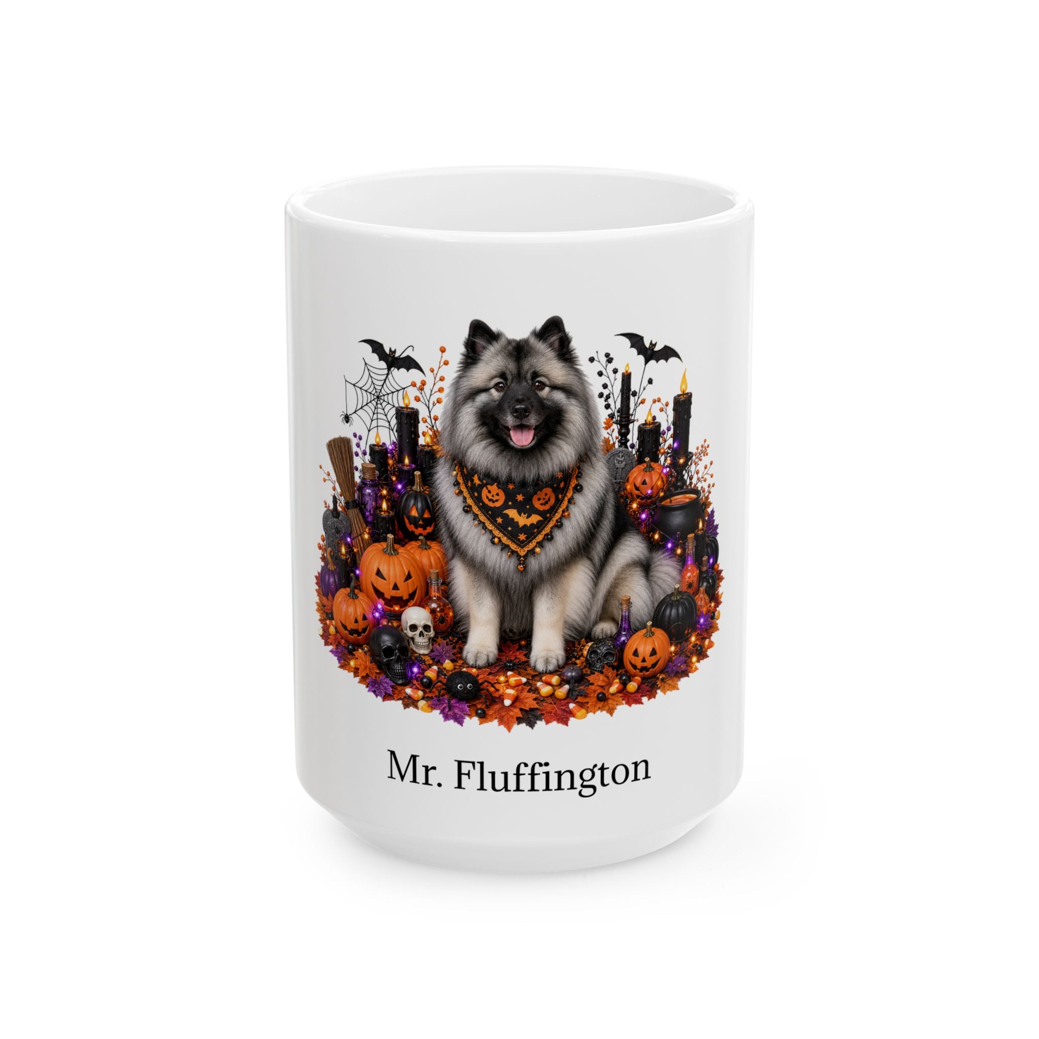 Personalized Keeshond Halloween mug, alternate product view