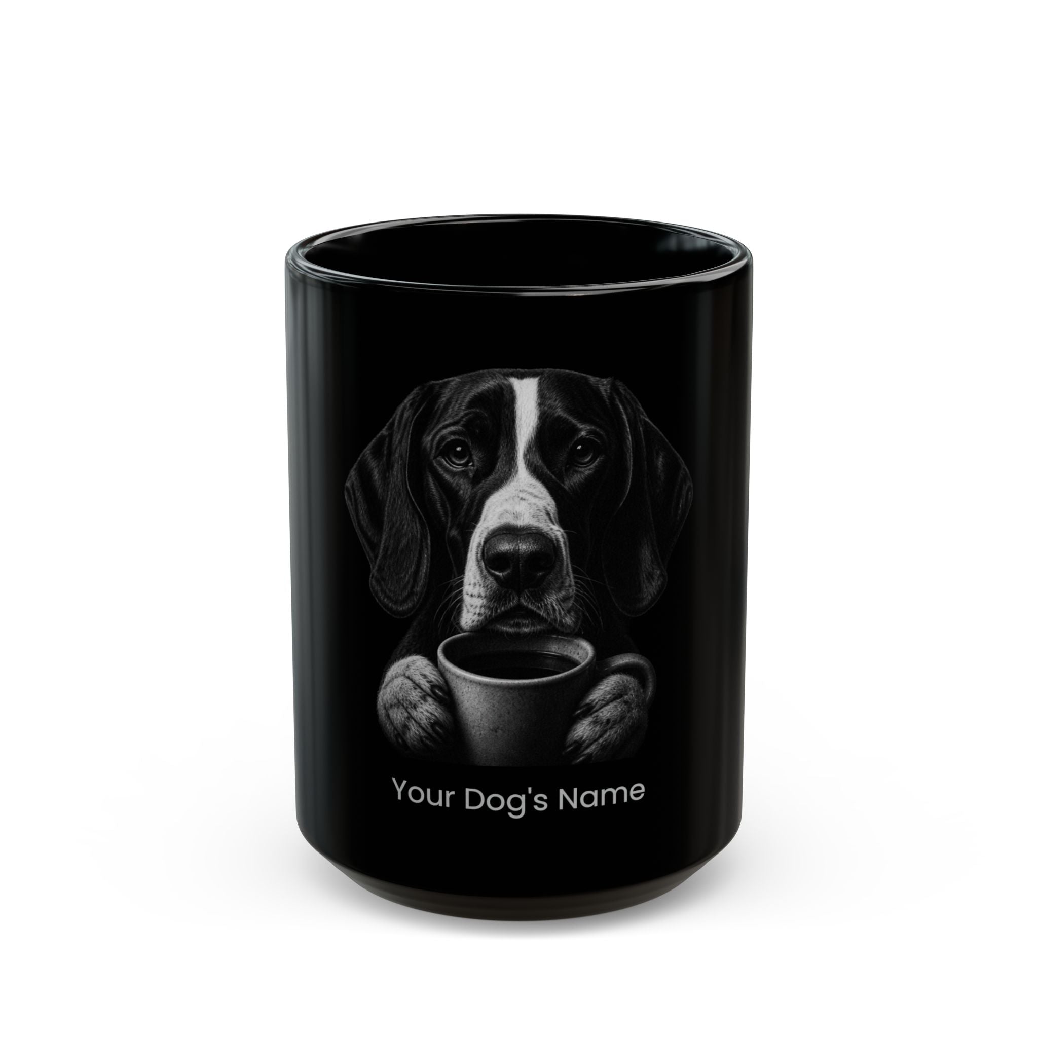 Personalized Treeing Walker Coonhound black ceramic coffee mug with custom dog name