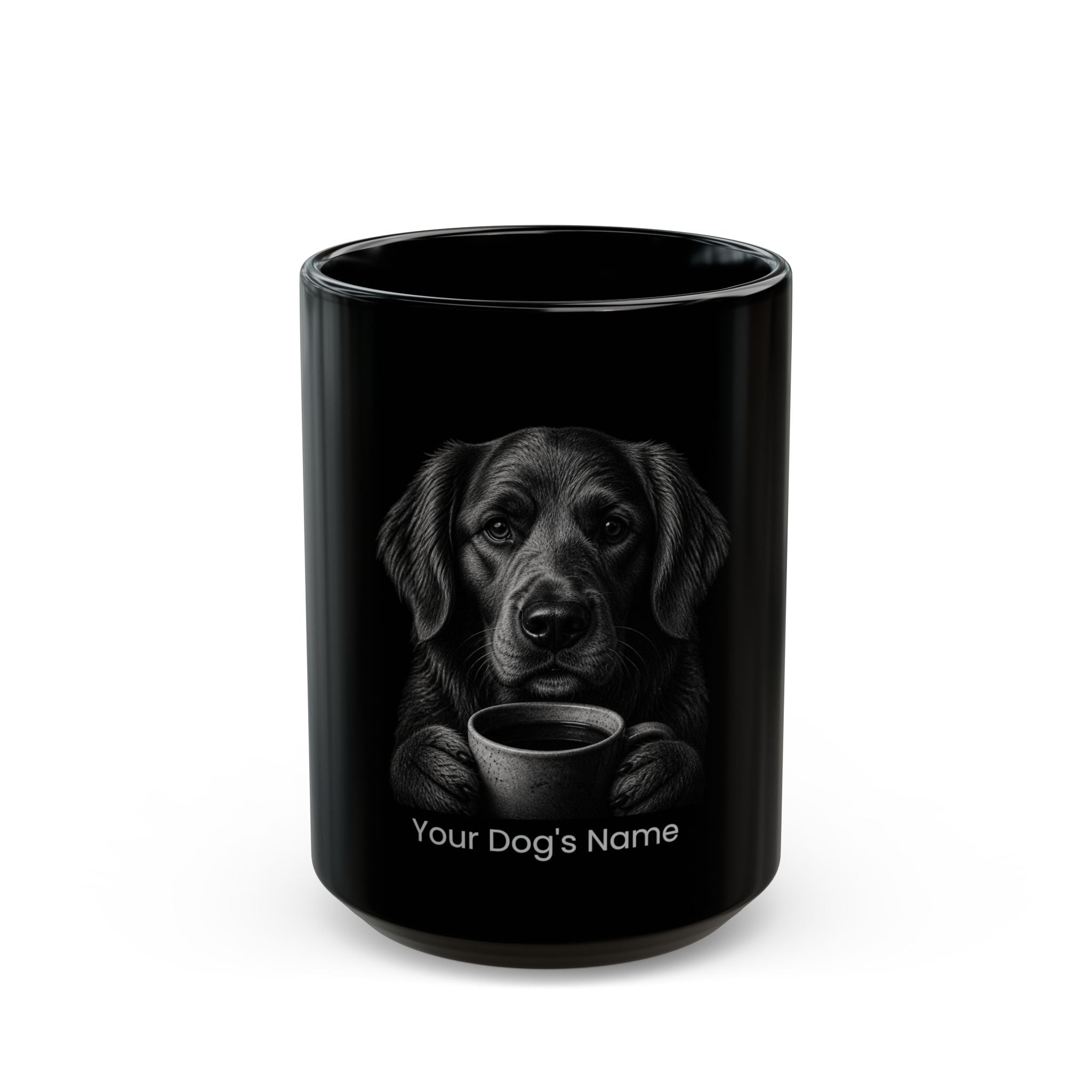 Personalized Drentsche Patrijshond black ceramic coffee mug with custom dog name