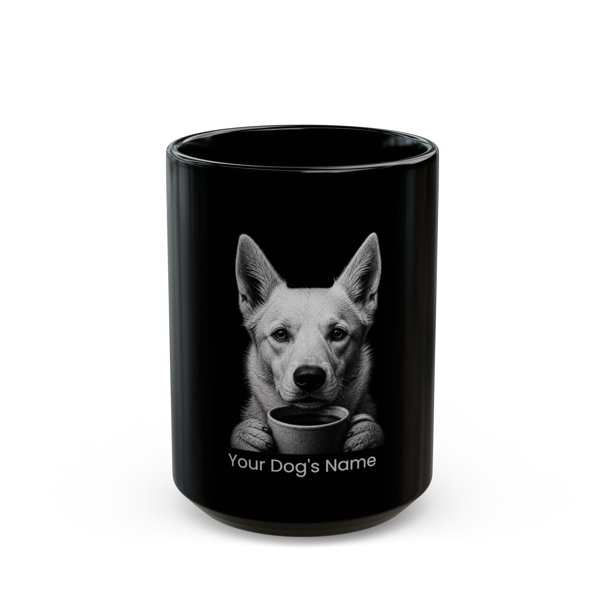 Personalized Canaan black ceramic coffee mug with custom dog name
