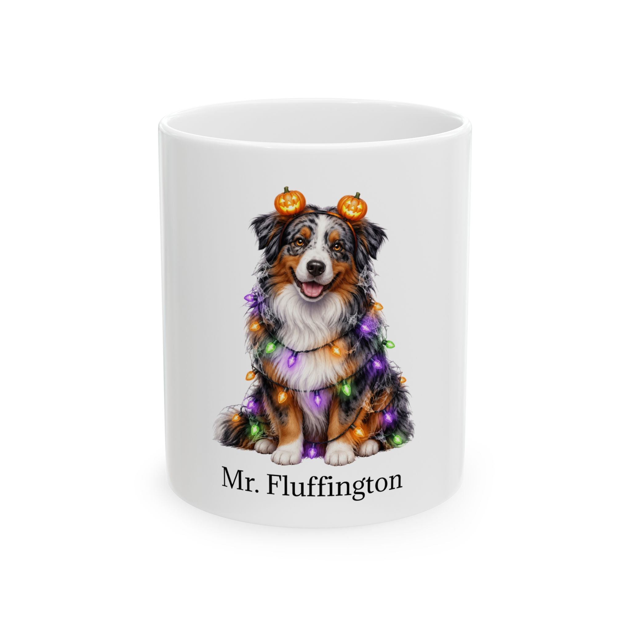Personalized Australian Shepherd Dog Mug – Custom Pet Name Halloween Gift