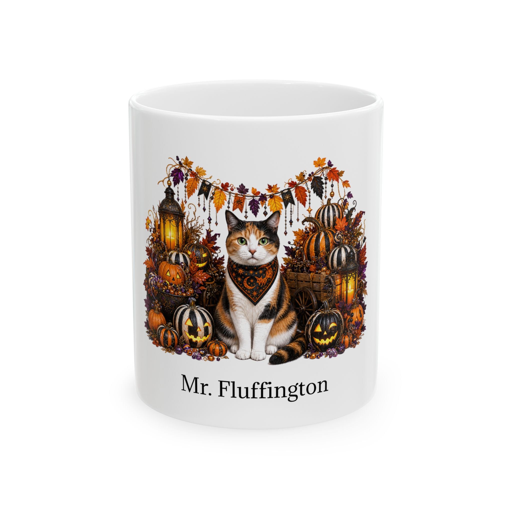 Personalized Calico Cat Halloween Mug – Custom Name