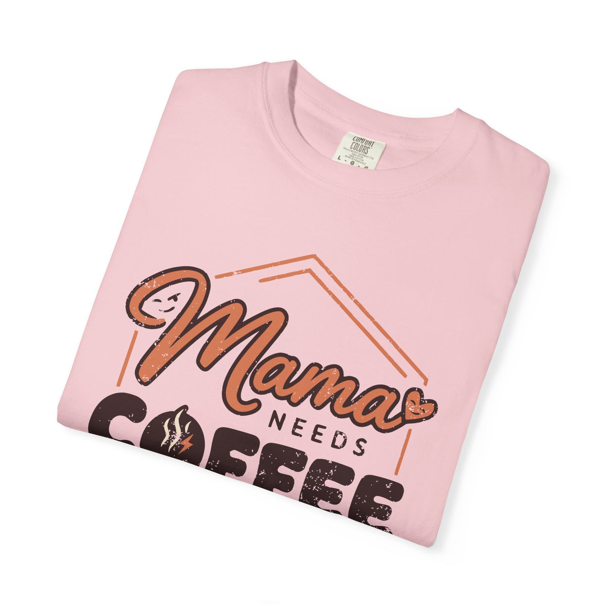 Folded Blossom Mama Needs Coffee T-shirt showing the distressed coffee graphic.