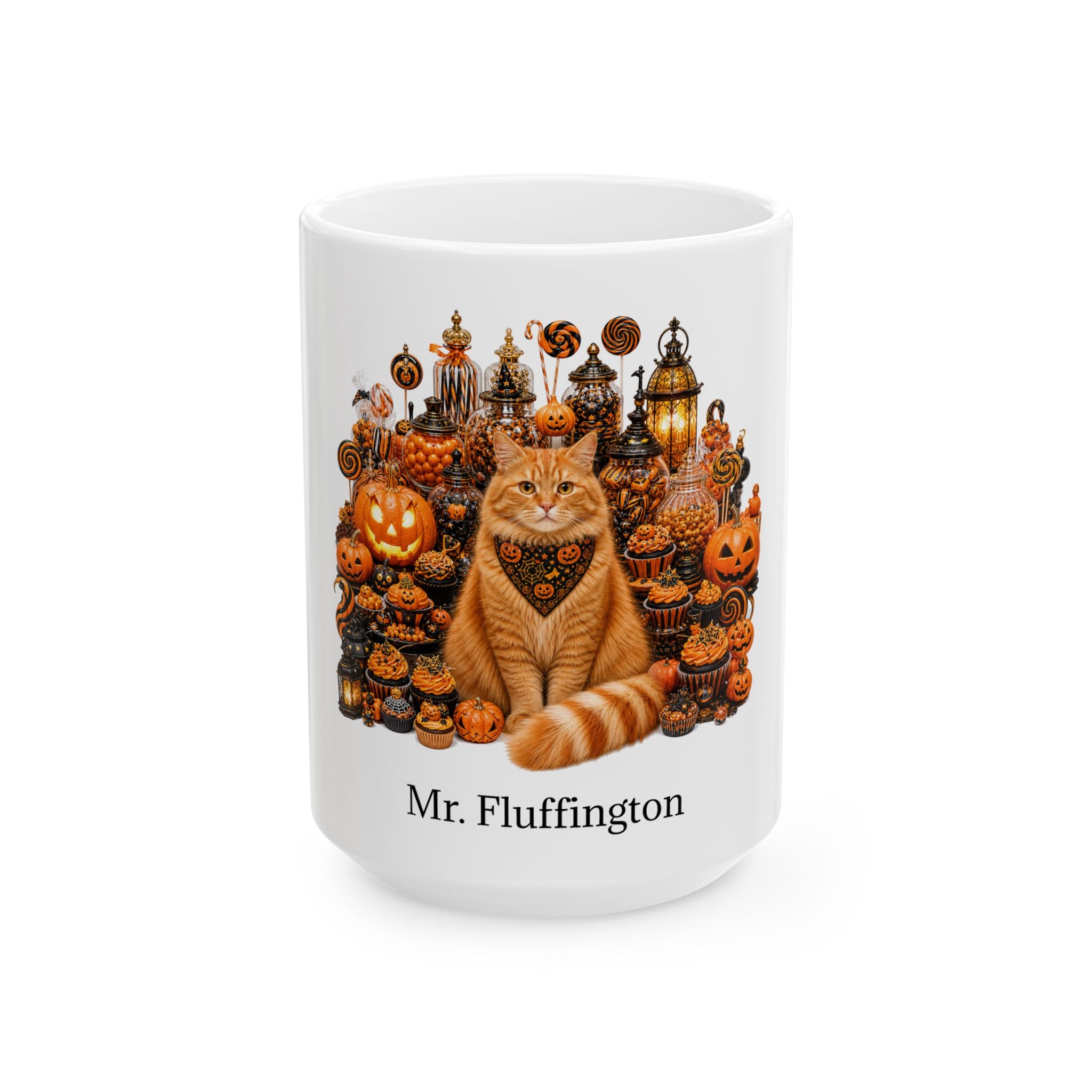 Personalized Orange Ginger Cat Halloween Mug – Custom Name