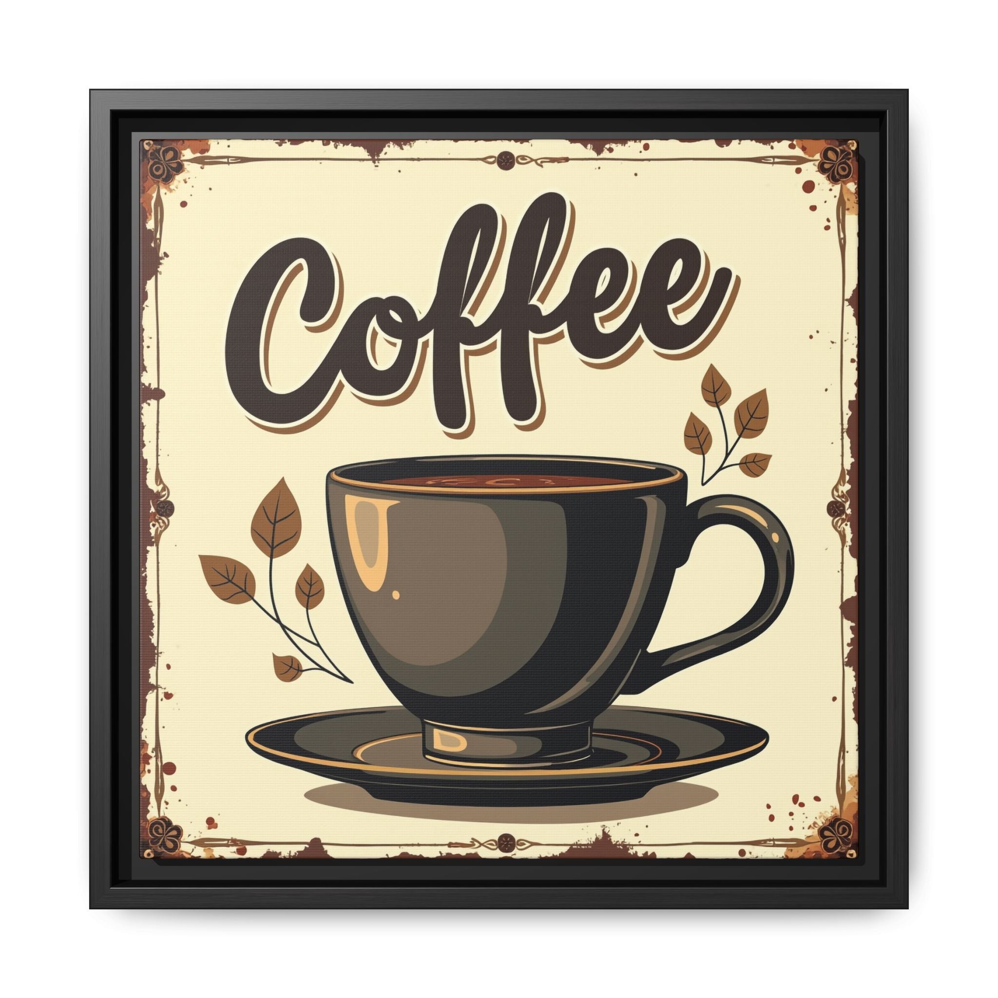 Brevity Brew Coffee Cup Wall Art – 14x14 Framed Matte Canvas Kitchen Sign