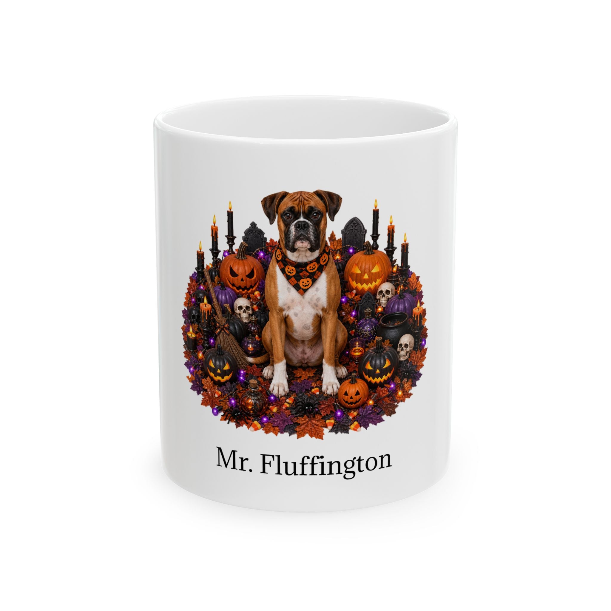 Personalized Boxer dog ceramic coffee mug with Halloween artwork and custom name — image 2