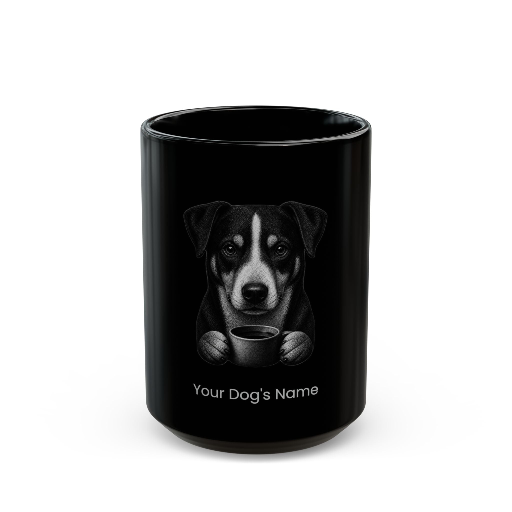 Personalized Appenzeller Sennenhund black ceramic coffee mug with custom dog name