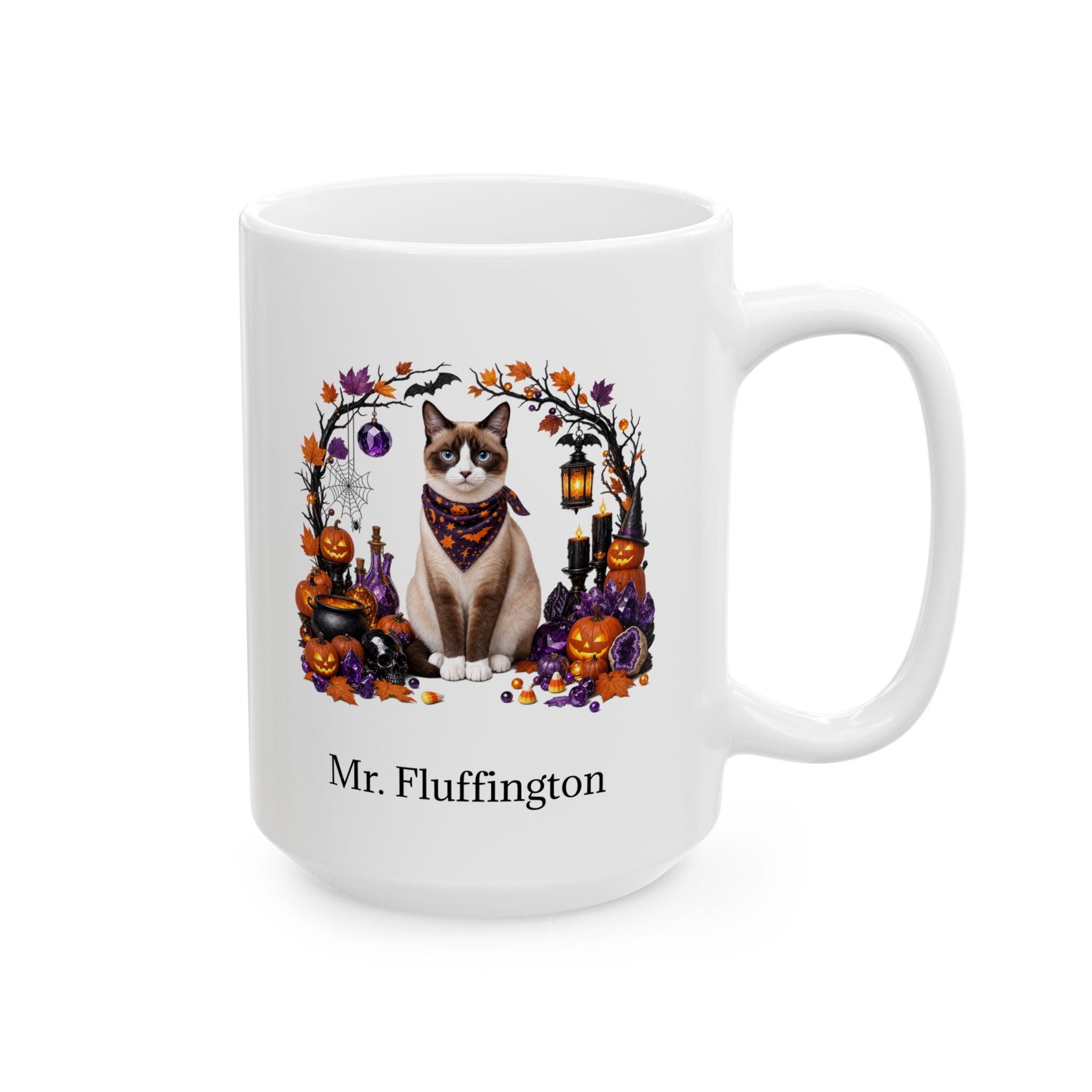 Personalized Snowshoe Cat Halloween Mug – Custom Pet Name Gift