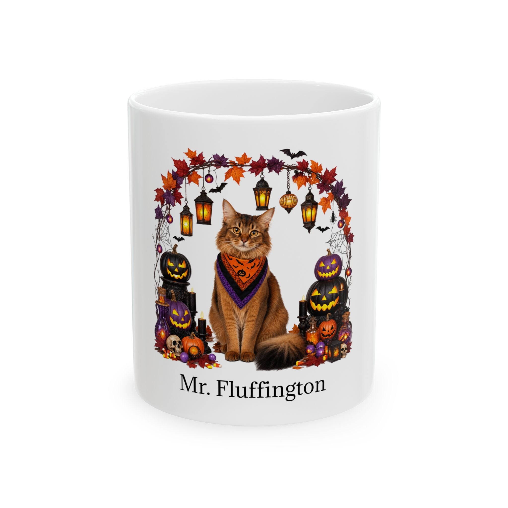 Personalized Somali cat ceramic coffee mug with Halloween artwork and custom name — image 2