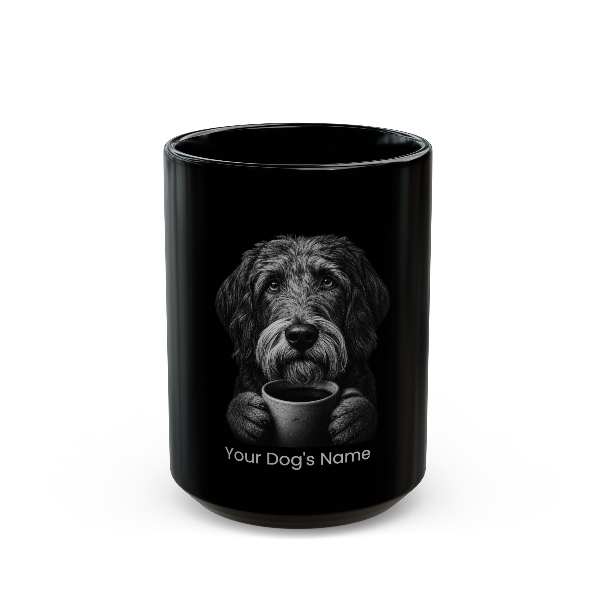 Personalized Otterhound black ceramic coffee mug with custom dog name