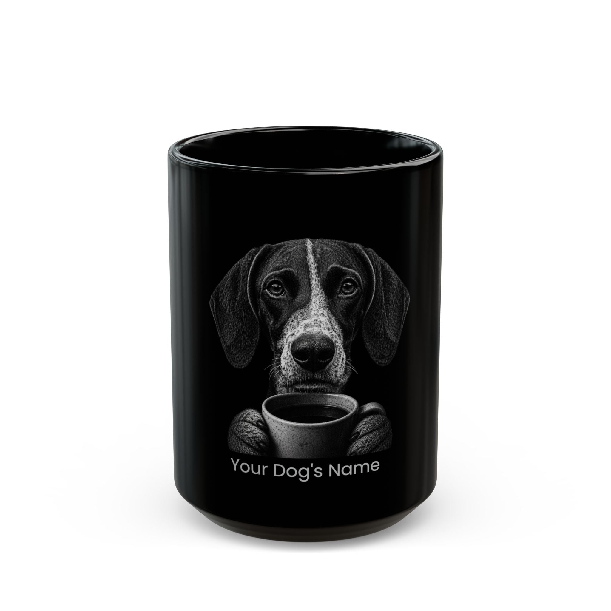 Personalized Hellenic Hound black ceramic coffee mug with custom dog name