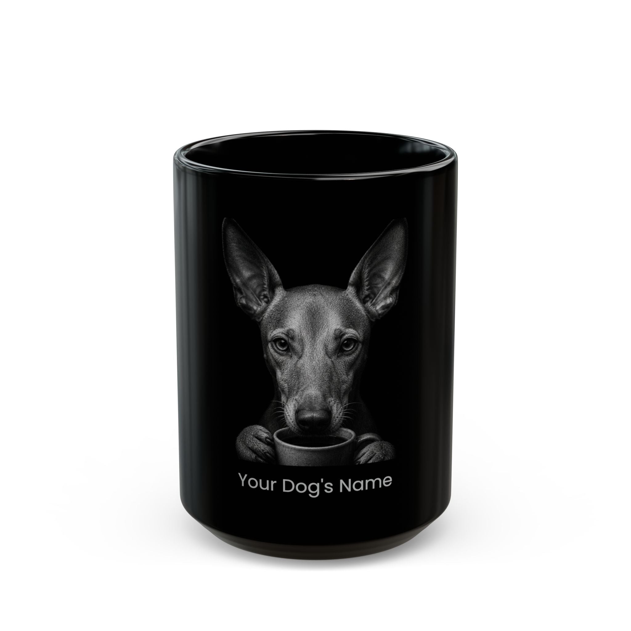 Personalized Cirneco dell’Etna black ceramic coffee mug with custom dog name