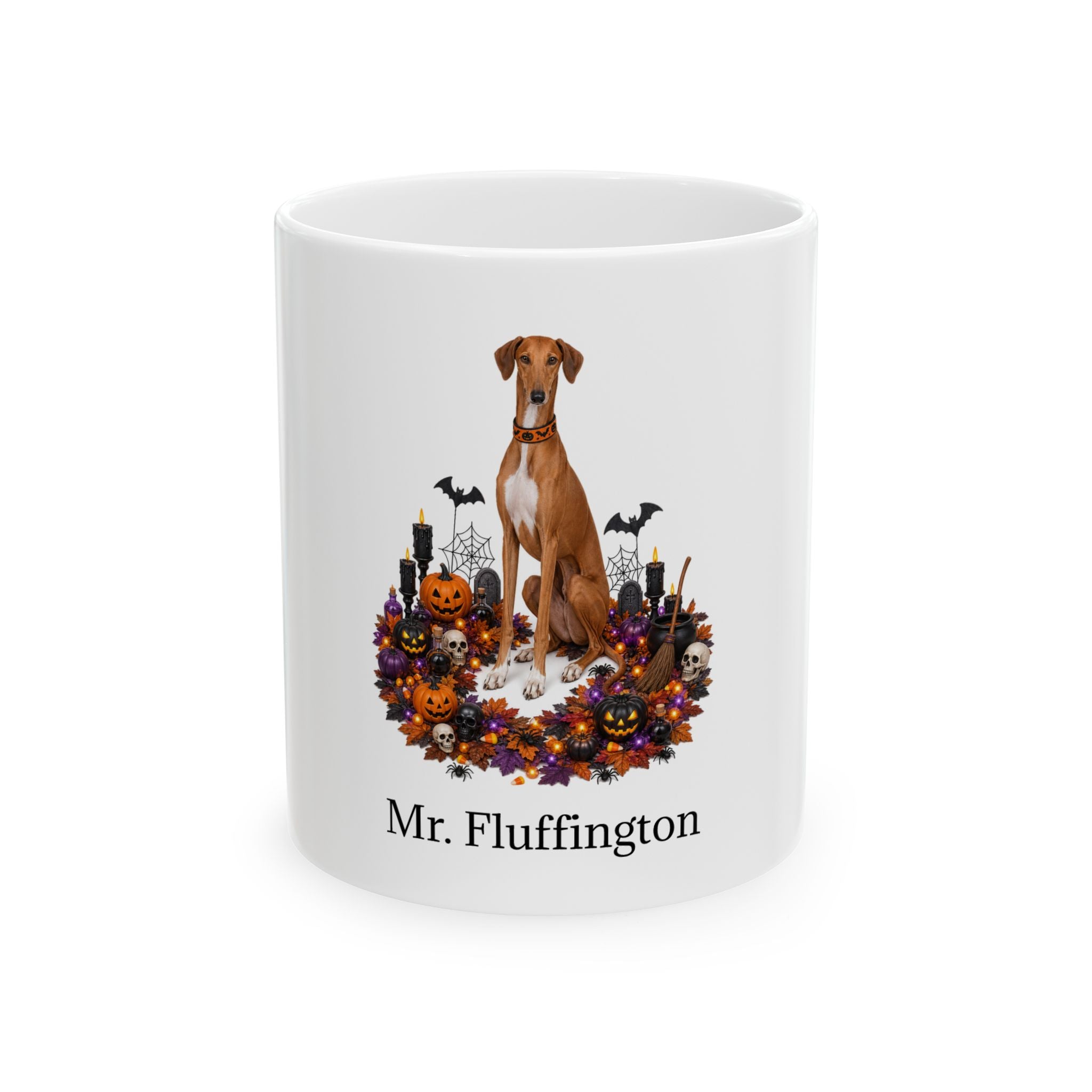Personalized Azawakh dog ceramic coffee mug with Halloween artwork and custom name — image 2