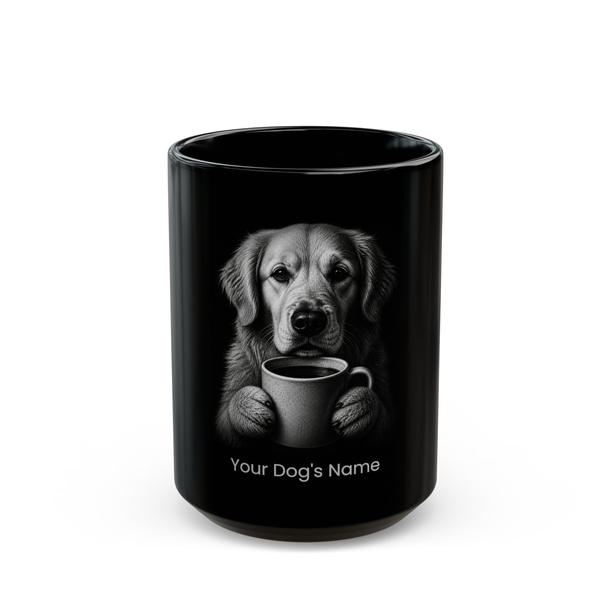 Personalized Great Pyrenees black ceramic coffee mug with custom dog name
