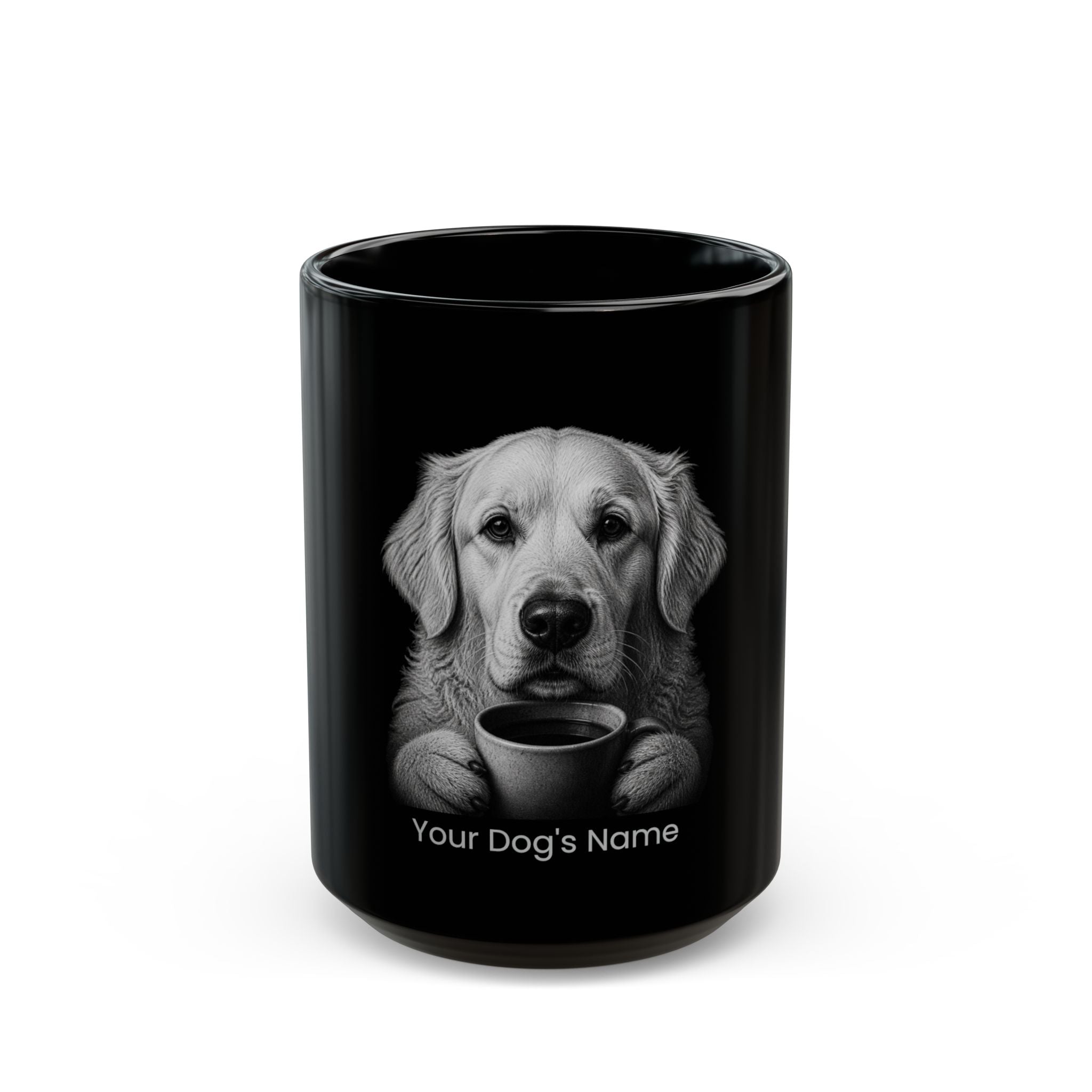 Personalized Kuvasz black ceramic coffee mug with custom dog name