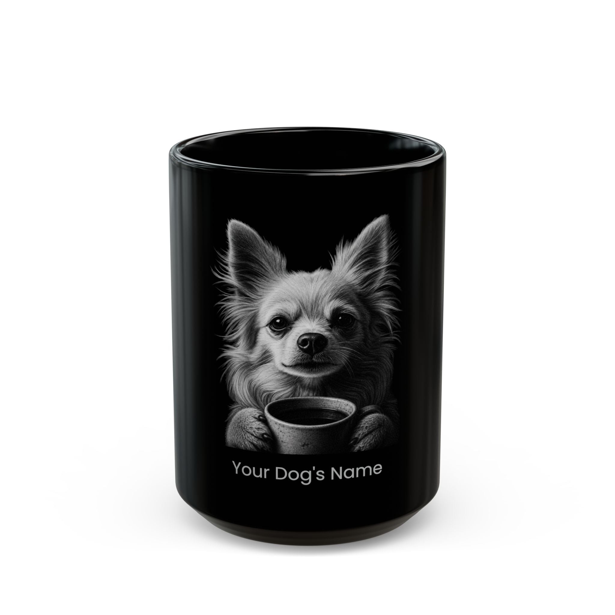 Personalized Russian Toy black ceramic coffee mug with custom dog name