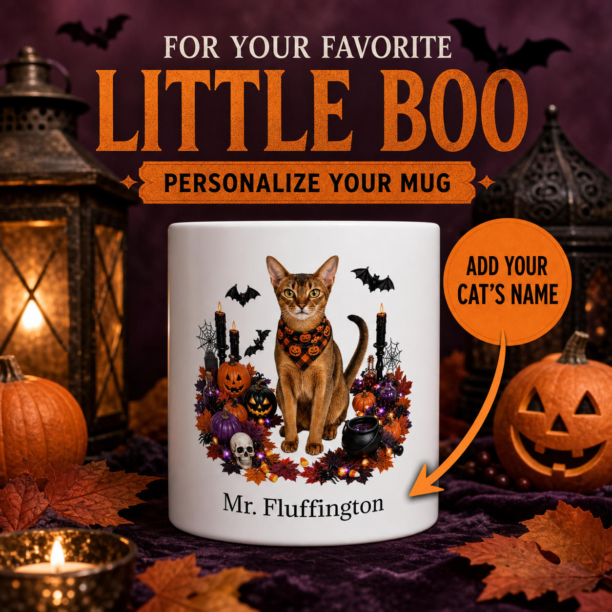 Personalized Abyssinian Cat Halloween Mug – Custom Name