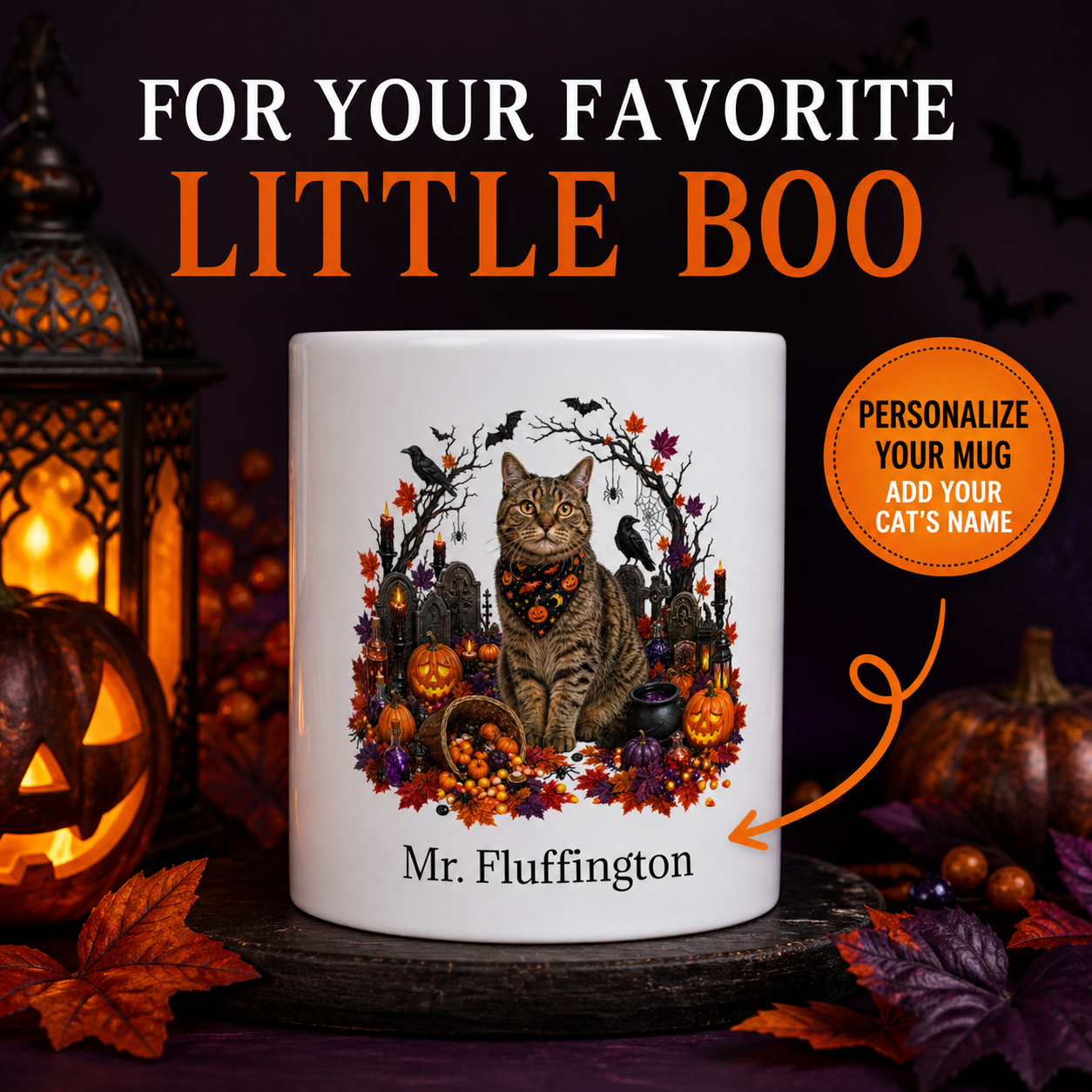 Personalized American Wirehair Cat Halloween Mug – Custom Name