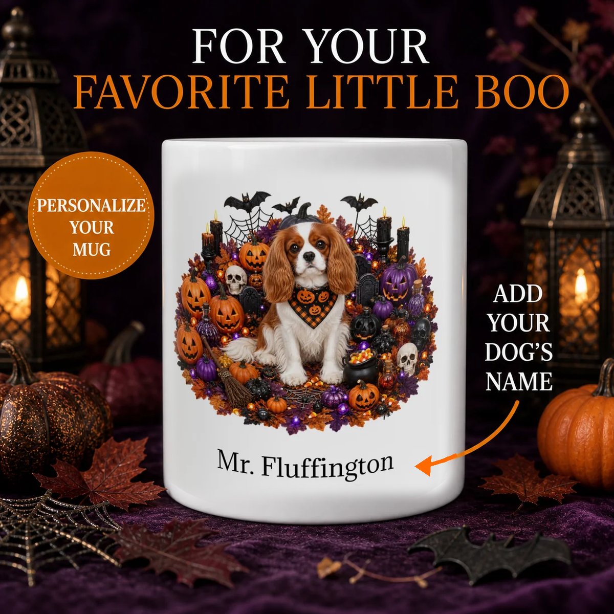 Personalized Cavalier King Charles Spaniel Halloween dog mug hero image