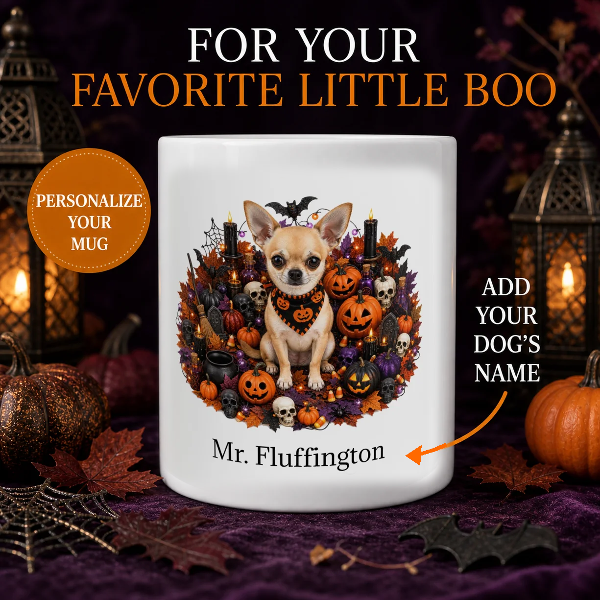 Personalized Chihuahua Halloween dog mug hero image