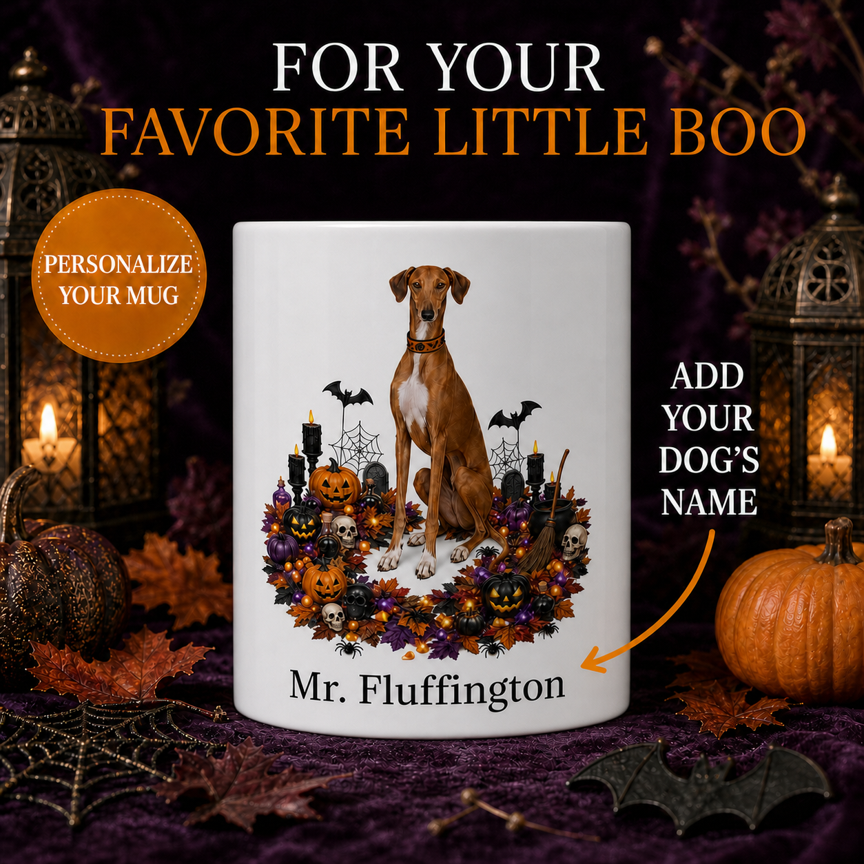 Personalized Azawakh Halloween Mug – Custom Dog Name Gift – front view with no handle