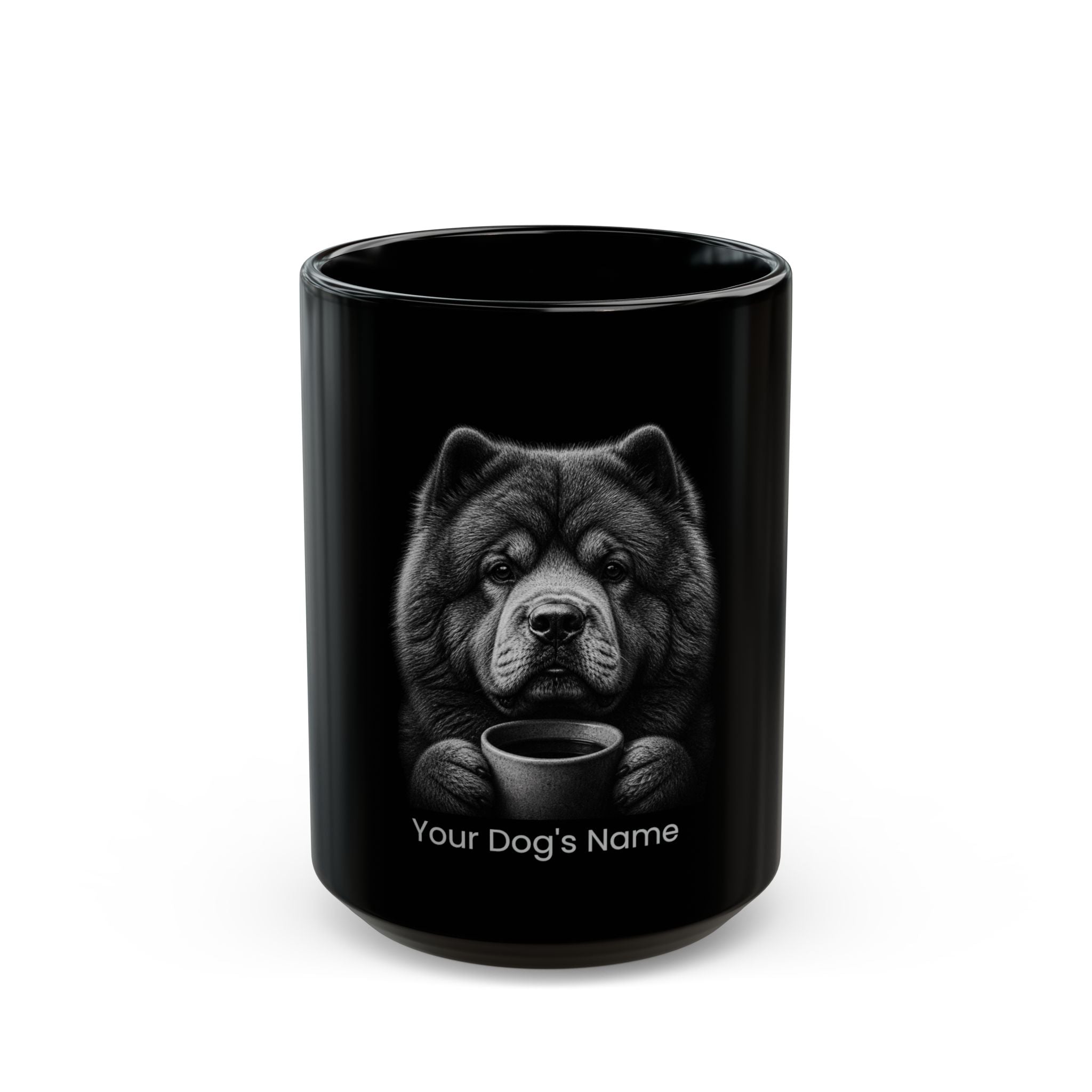Personalized Chow Chow black ceramic coffee mug with custom dog name