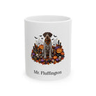 Personalized German Wirehaired Pointer dog Halloween mug, 15oz white ceramic, with custom pet name on front