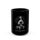 Personalized Bernedoodle black ceramic coffee mug with custom dog name