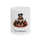 Personalized Greater Swiss Mountain dog Halloween mug, 15oz white ceramic, with custom pet name on front