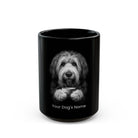 Personalized South Russian Ovcharka black ceramic coffee mug with custom dog name