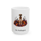 Personalized Great Dane dog Halloween mug, 15oz white ceramic, with custom pet name on front