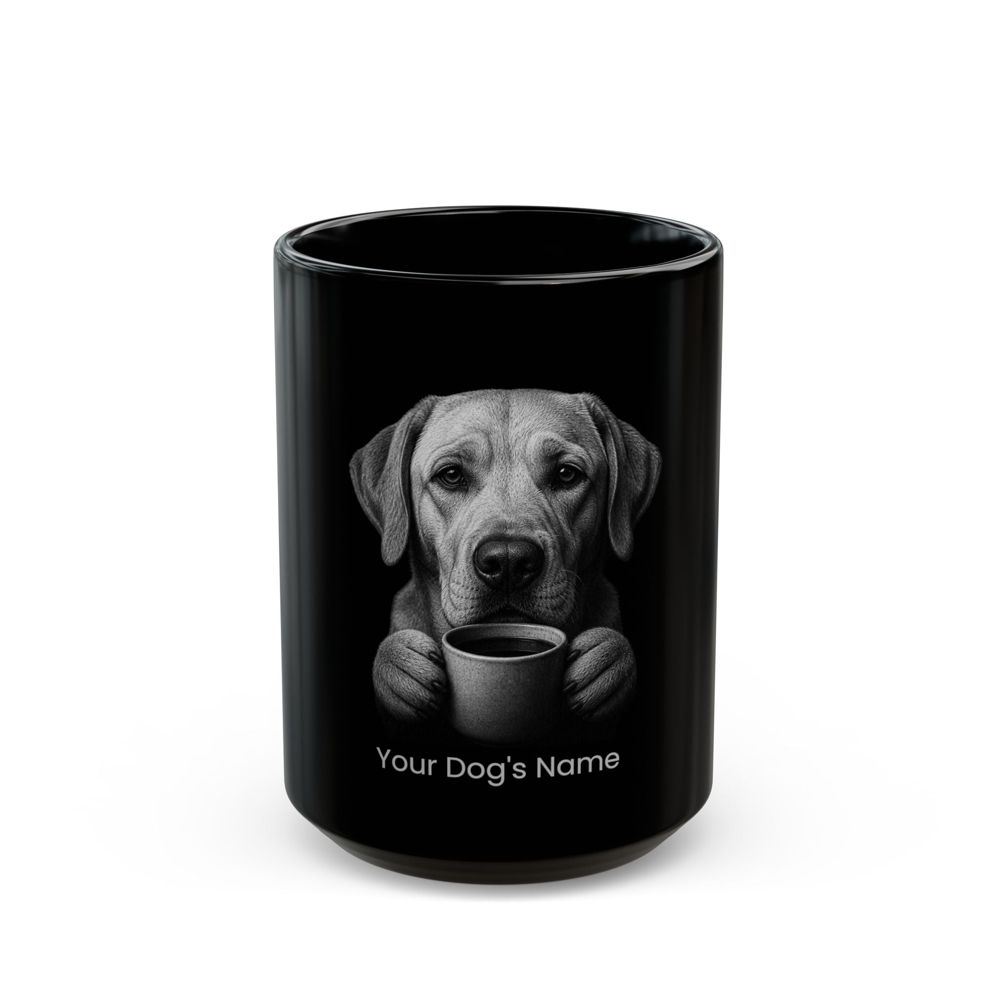 Personalized Labrador Retriever black ceramic coffee mug with custom dog name