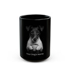 Personalized Smooth Fox Terrier black ceramic coffee mug with custom dog name