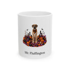 Personalized Great Dane dog Halloween mug, 11oz white ceramic, with custom pet name on front