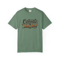 Catffinated & Dangerous Tee — Vintage Garment-Dyed Cat & Coffee T-Shirt